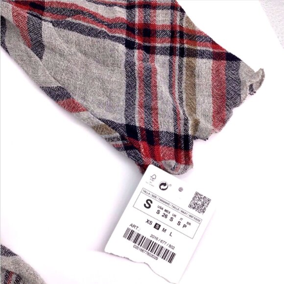 Zara Basic Plaid Blouse Peplum Short Sleeve Top Size Small - Picture 3 of 11